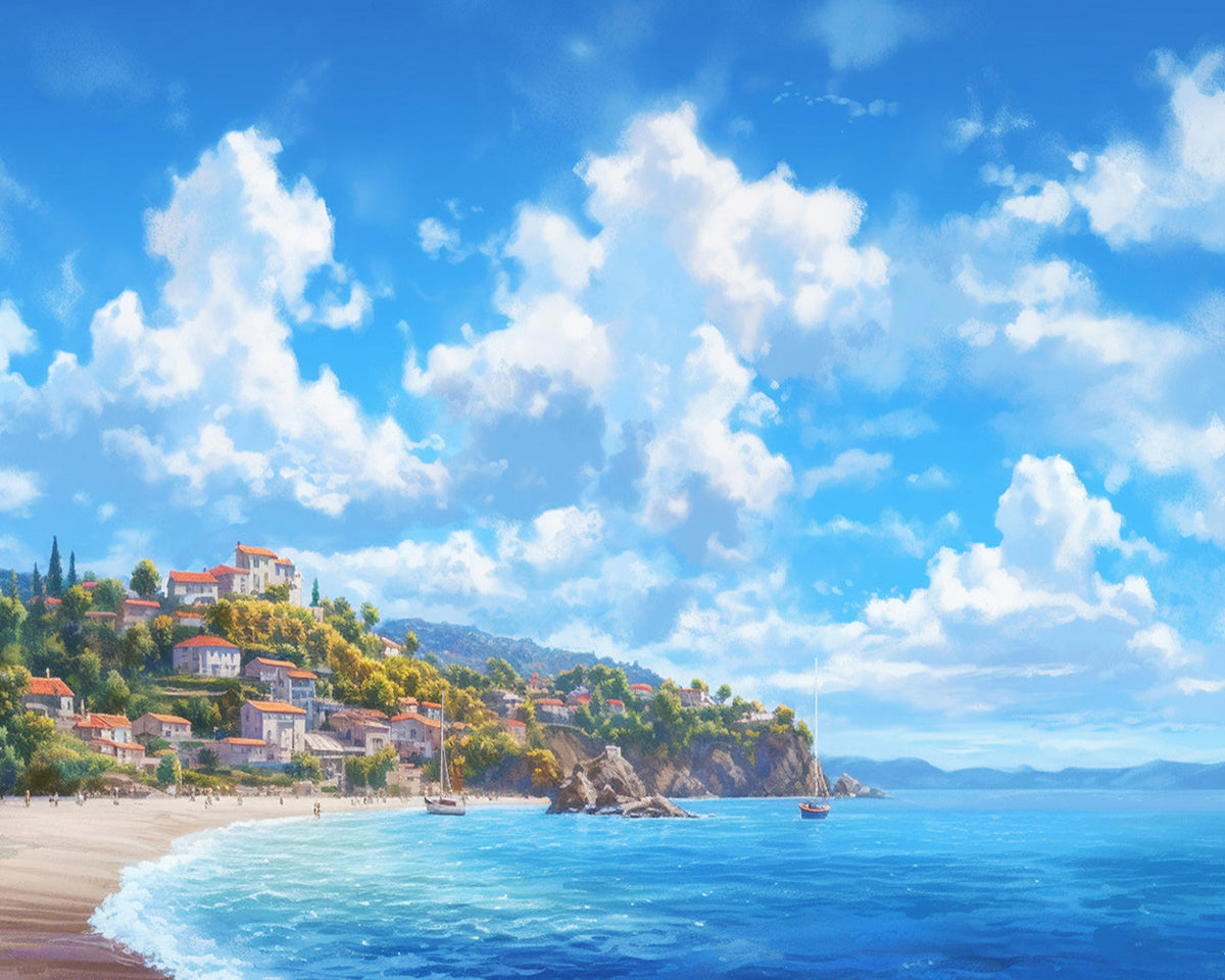Mediterranean coastal town paint by numbers kit for beginners