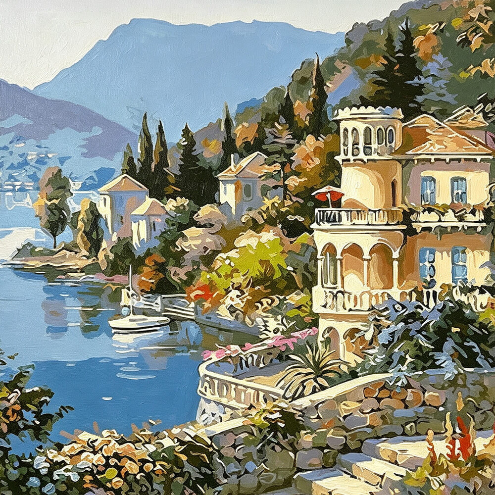 Mediterranean lake house cross stitch kit for beginners