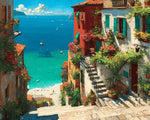 Mediterranean steps and flowering town paint by numbers kit for beginners