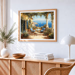 Mediterranean terrace sea view paint by numbers artwork displayed on wall as home decor
