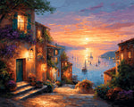 Mediterranean town at dusk paint by numbers kit for beginners