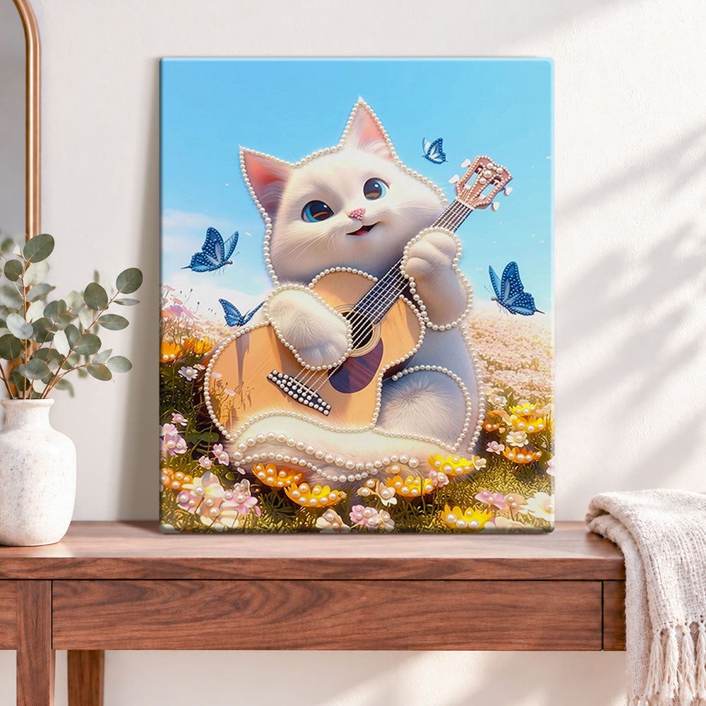 Finished melody in wild meadow pearl diamond painting artwork displayed as home decor