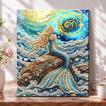 Mermaid by ocean waves pearl diamond painting kit for beginners