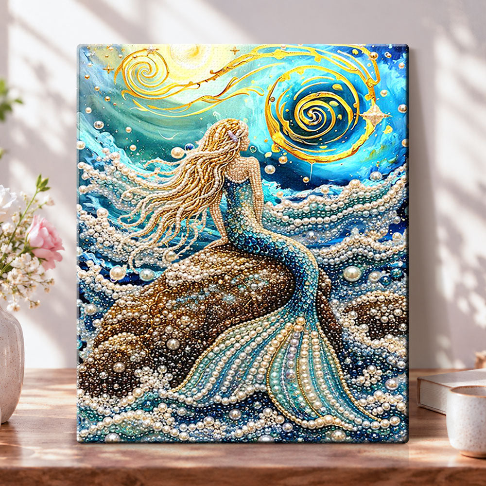 Mermaid by ocean waves pearl diamond painting kit for beginners