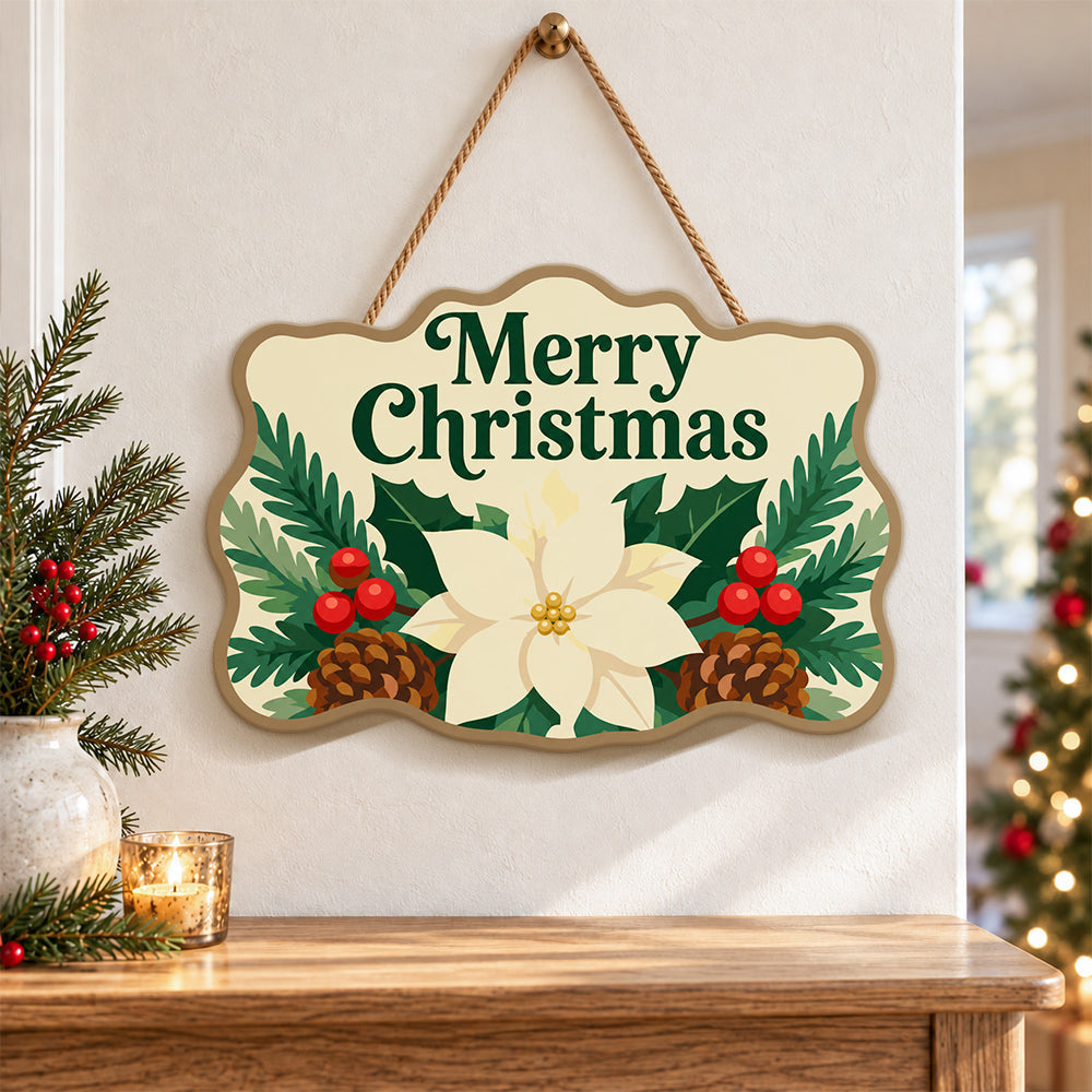 Merry christmas poinsettia paint by numbers door hanger as indoor wall decor