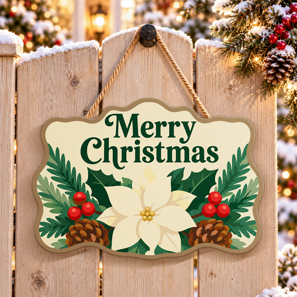 Merry christmas poinsettia paint by numbers door hanger on a garden gate