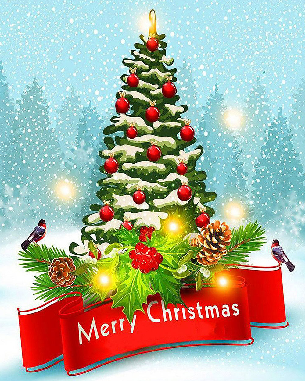 Merry christmas tree with robin cross stitch kit for beginners