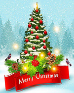 Merry christmas tree with robin paint by numbers kit for beginners