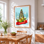 Merry christmas tree with robin paint by numbers artwork displayed on wall as home decor