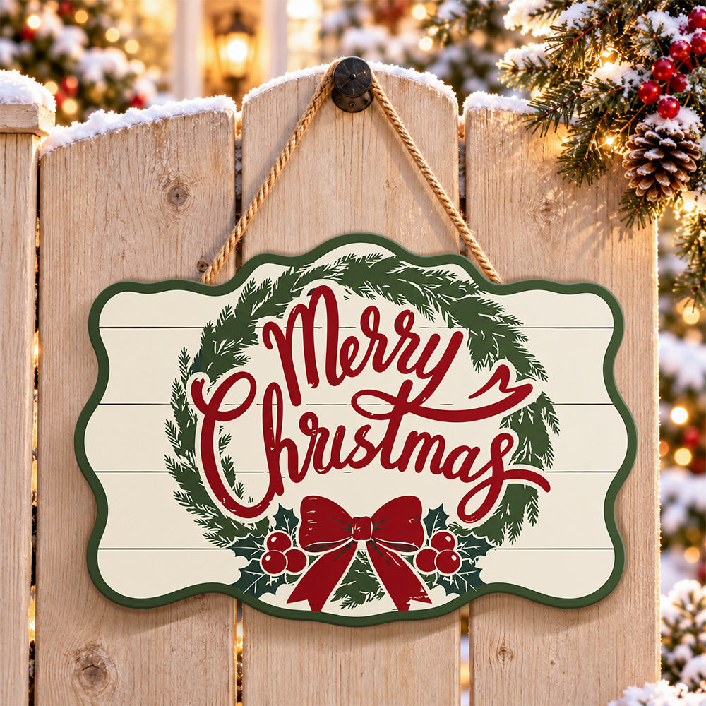 Merry christmas wreath paint by numbers door hanger on a garden gate