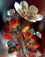 Metallic red and silver flowers cross stitch kit for beginners