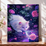 Midnight floral kitty pearl diamond painting kit for beginners