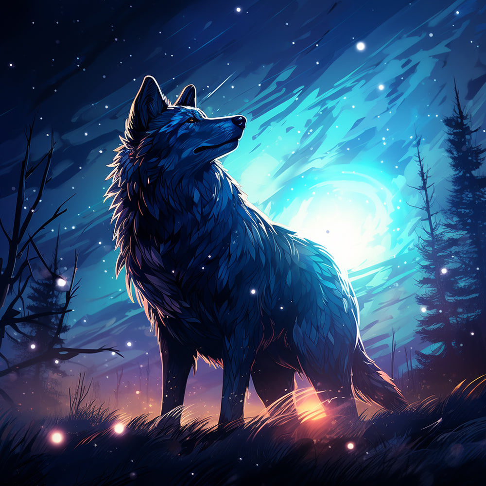 Midnight wolf in the pines cross stitch kit for beginners