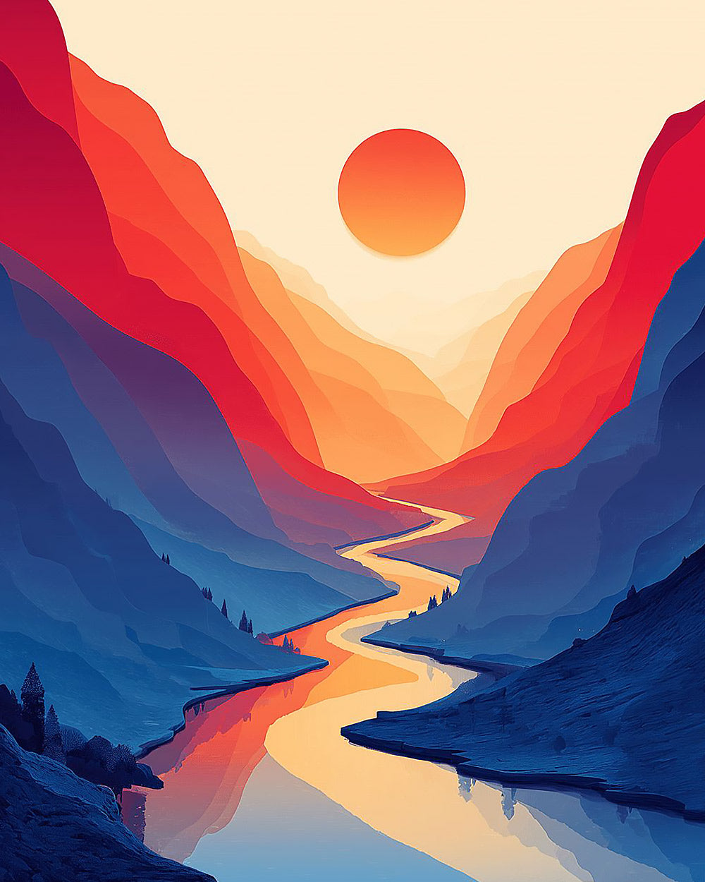 Minimalist canyon and red sun cross stitch kit for beginners
