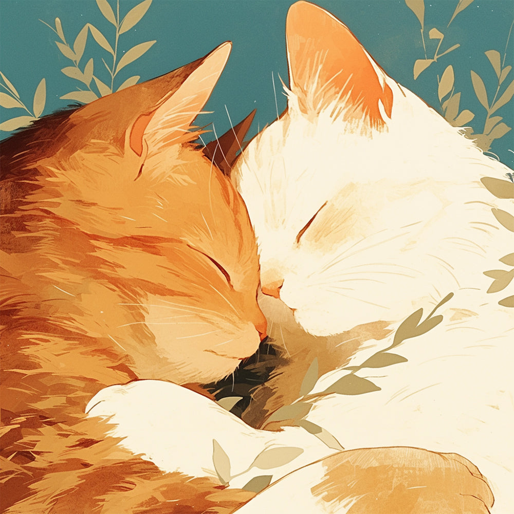 Minimalist cuddling cats illustration cross stitch kit for beginners