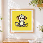 Finished minimalist cute monkey cross stitch artwork displayed