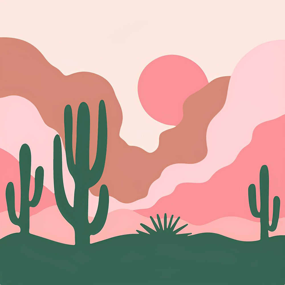 Minimalist desert cactus landscape cross stitch kit for beginners