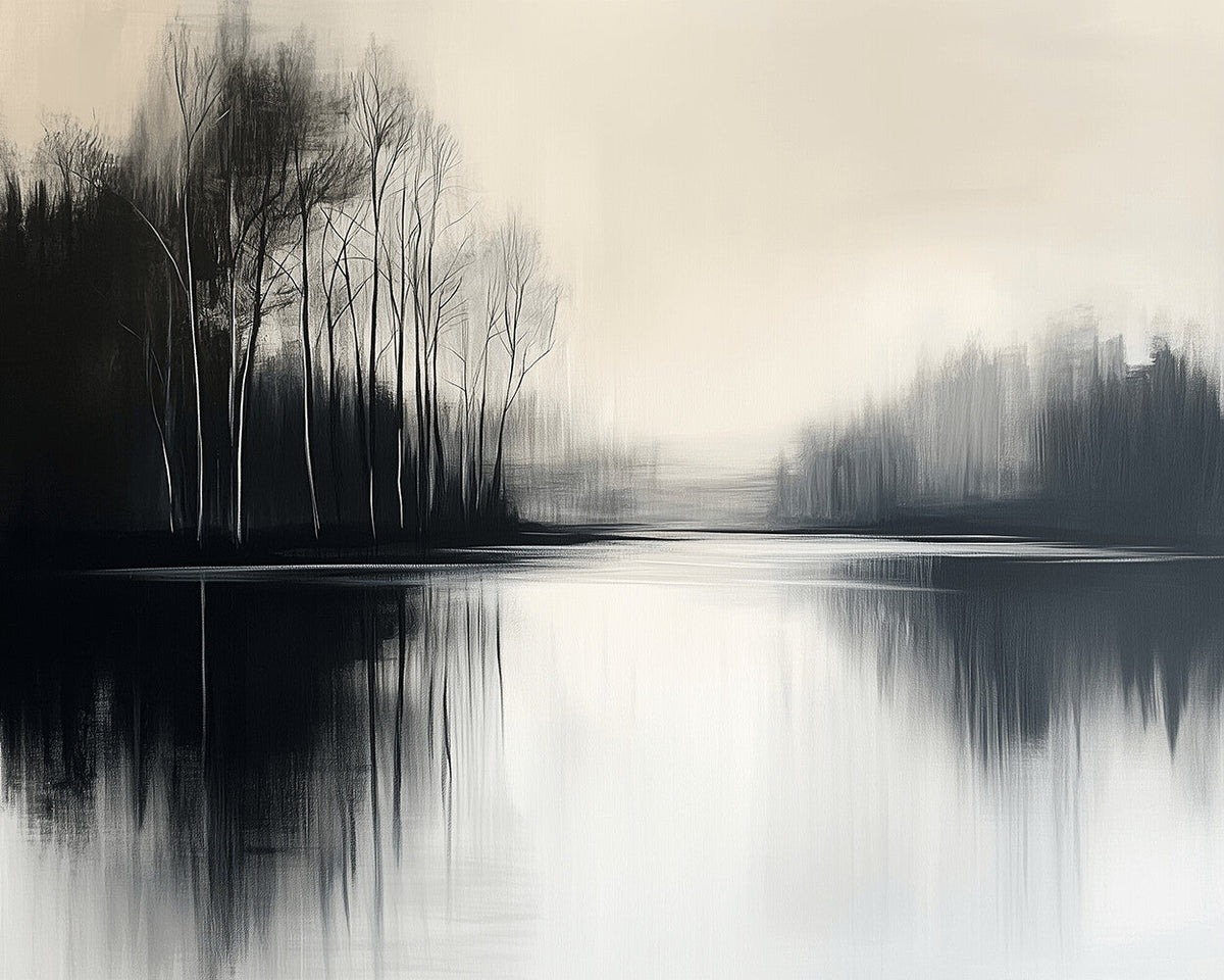 Minimalist misty lake and trees paint by numbers kit for beginners