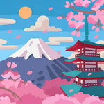 Minimalist mount fuji and pagoda cross stitch kit for beginners