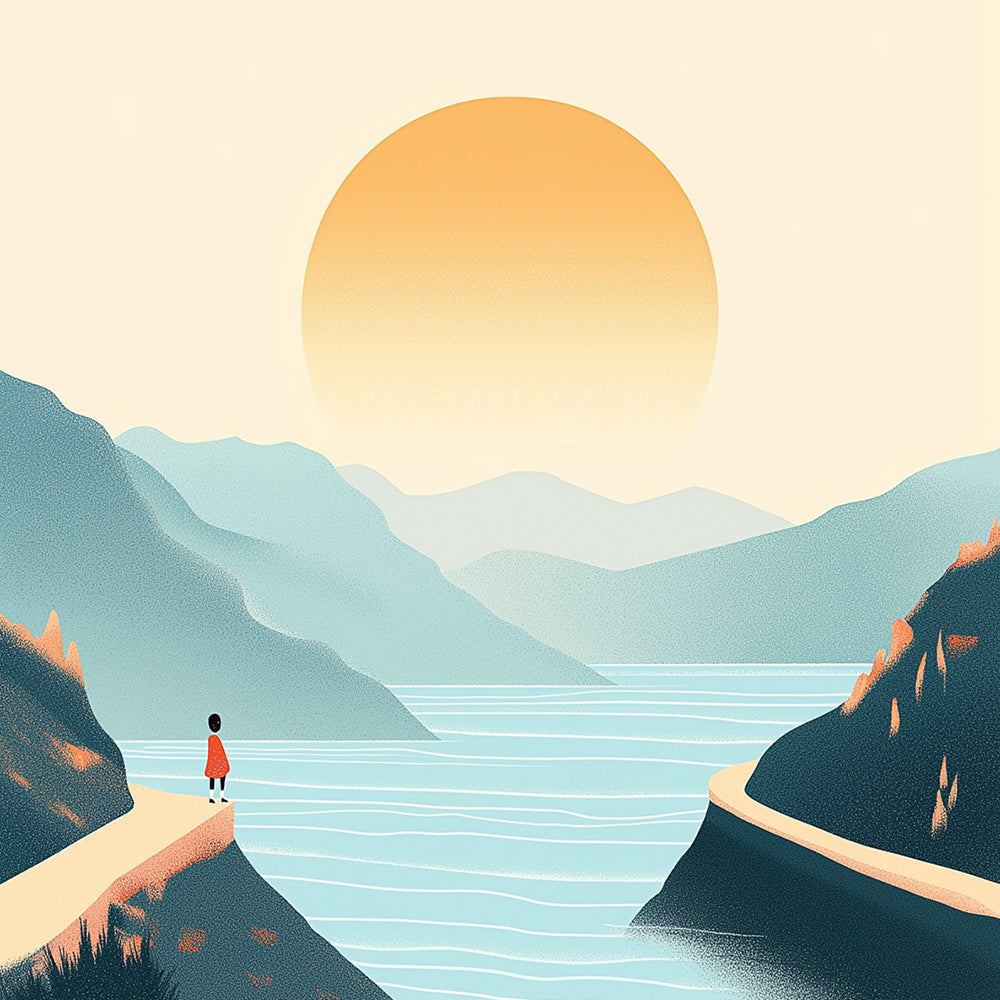 Minimalist mountains at sunrise cross stitch kit for beginners