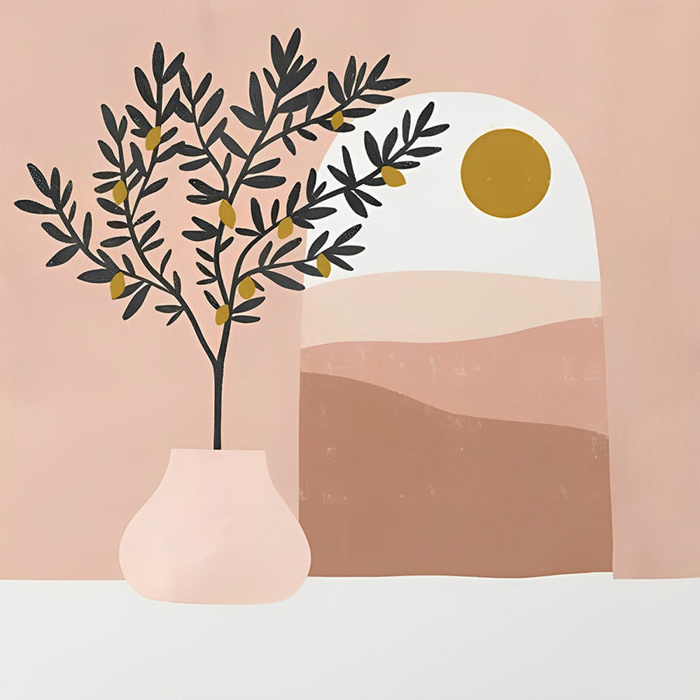 Minimalist olive tree and sun cross stitch kit for beginners