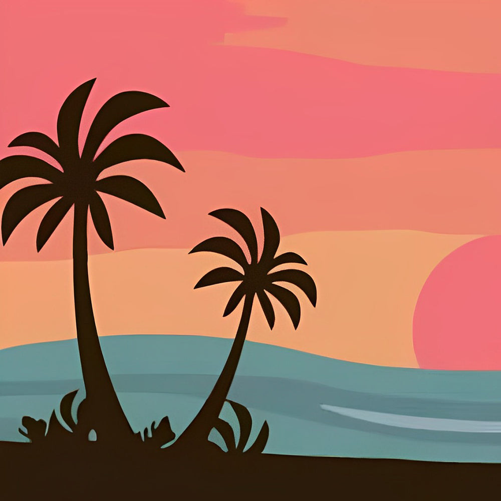 Minimalist palm tree sunset cross stitch kit for beginners