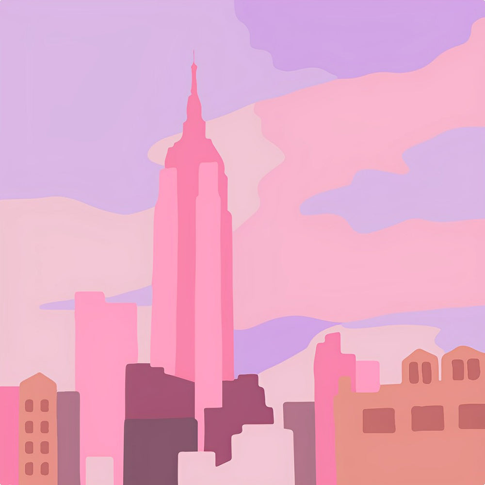 Minimalist pink city skyline cross stitch kit for beginners
