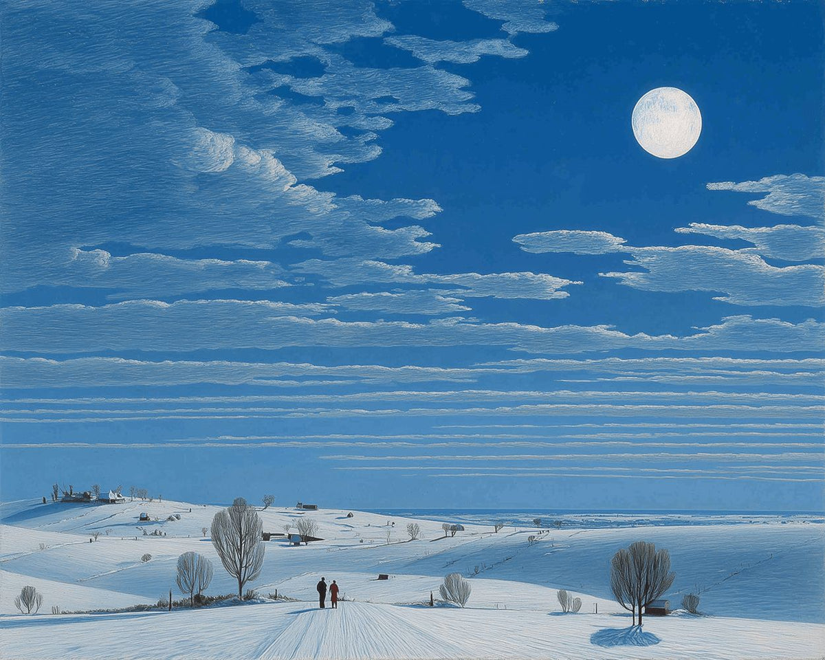 Minimalist snowy fields cross stitch kit for beginners