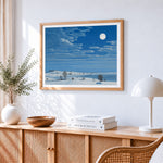 Minimalist snowy fields paint by numbers artwork displayed on wall as home decor