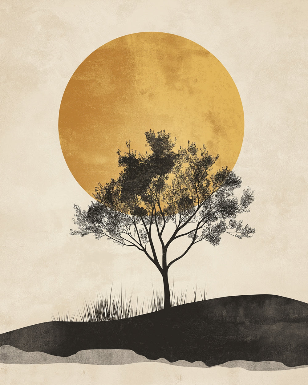 Minimalist tree and golden sun cross stitch kit for beginners