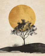 Minimalist tree and golden sun cross stitch kit for beginners