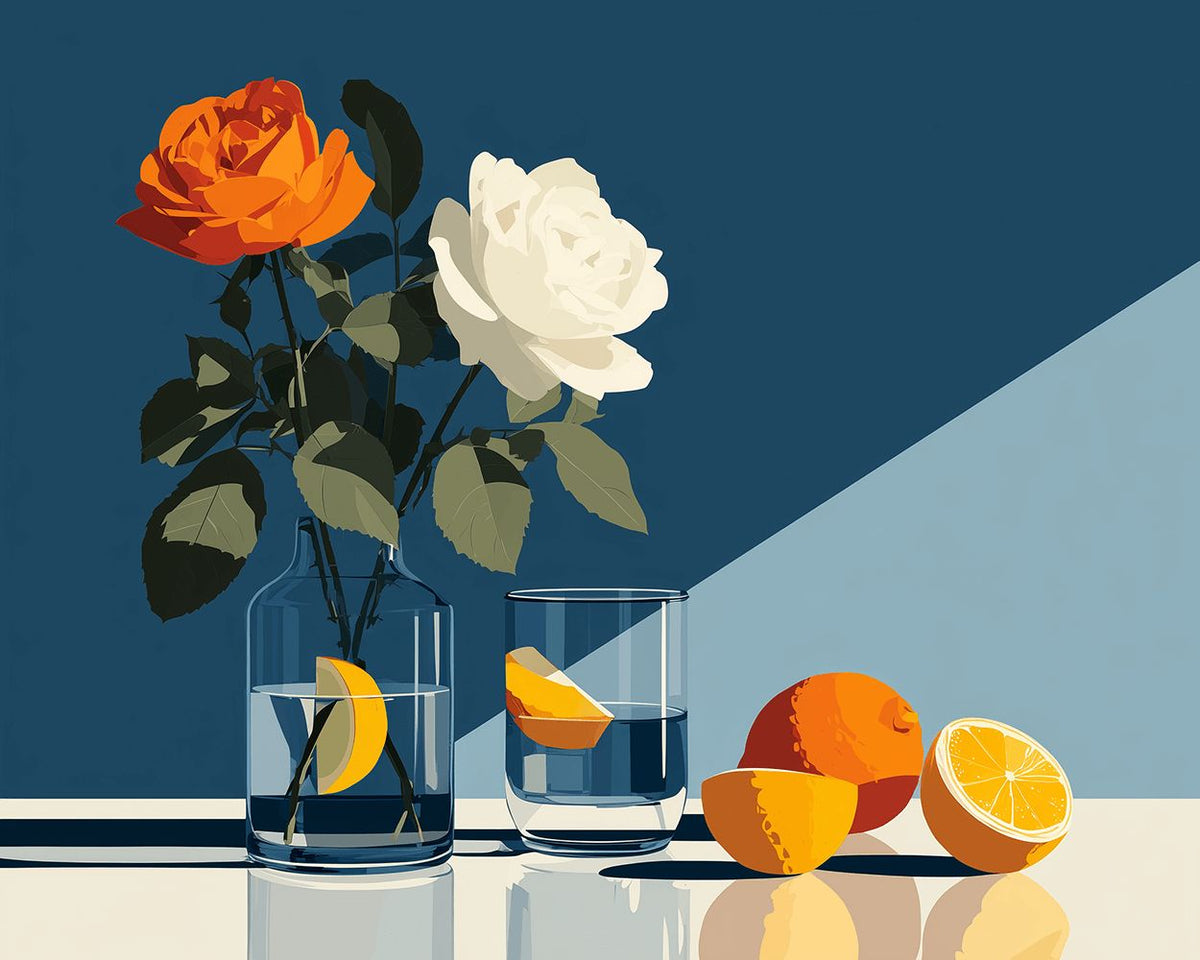 Minimalist white and orange roses paint by numbers kit for beginners