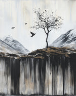 Minimalist winter tree and crows cross stitch kit for beginners