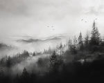 Misty black and white forest paint by numbers kit for beginners