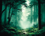 Misty green forest path cross stitch kit for beginners