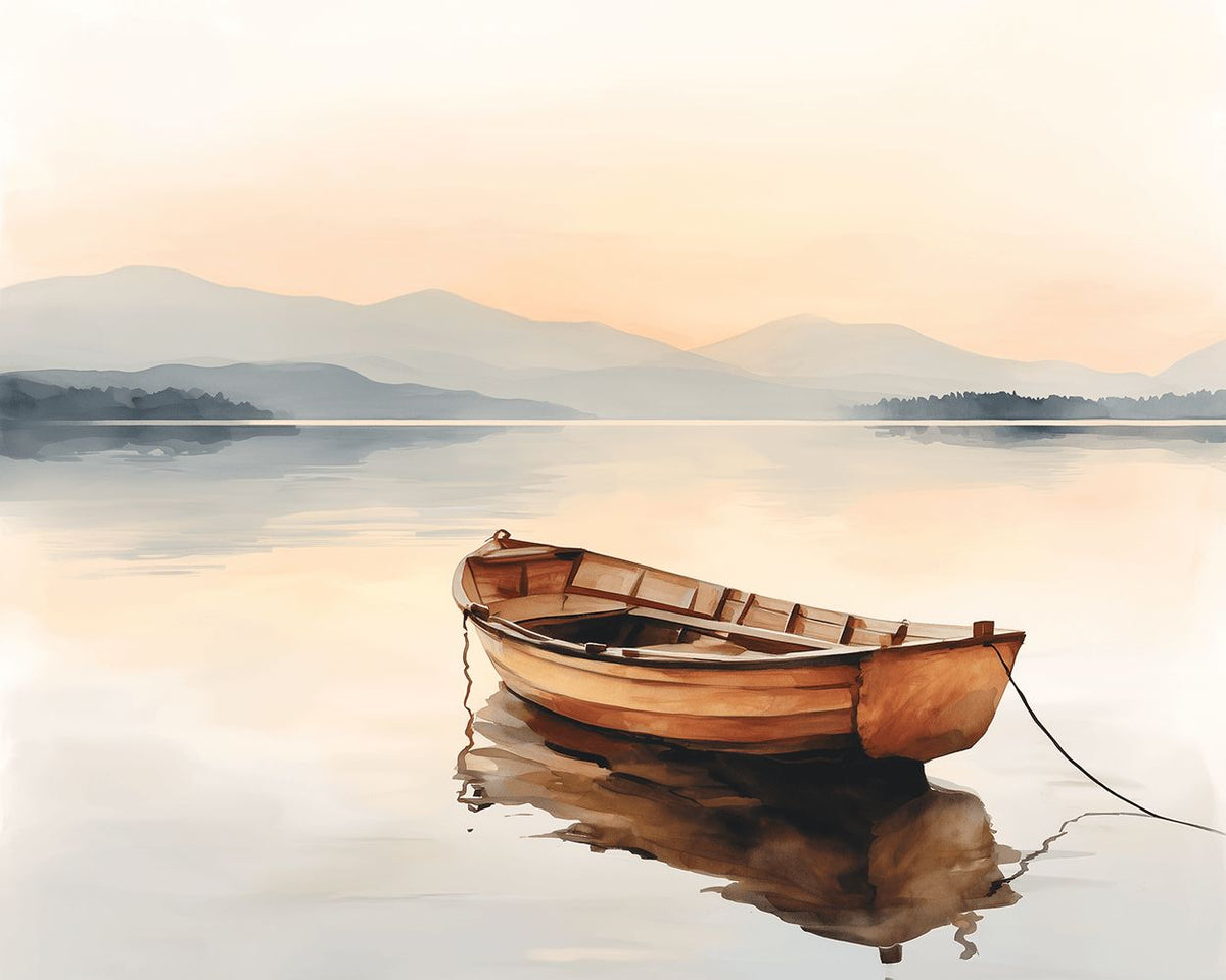 Misty morning wooden boat cross stitch kit for beginners