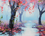 Misty pink blossom forest cross stitch kit for beginners