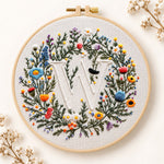 Mixed floral wreath and letter w embroidery kit