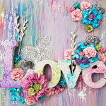 Mixed media love floral collage cross stitch kit for beginners