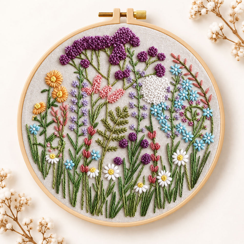 Mixed wildflower field embroidery kit