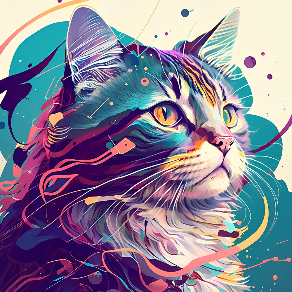 Modern abstract colourful cat cross stitch kit for beginners