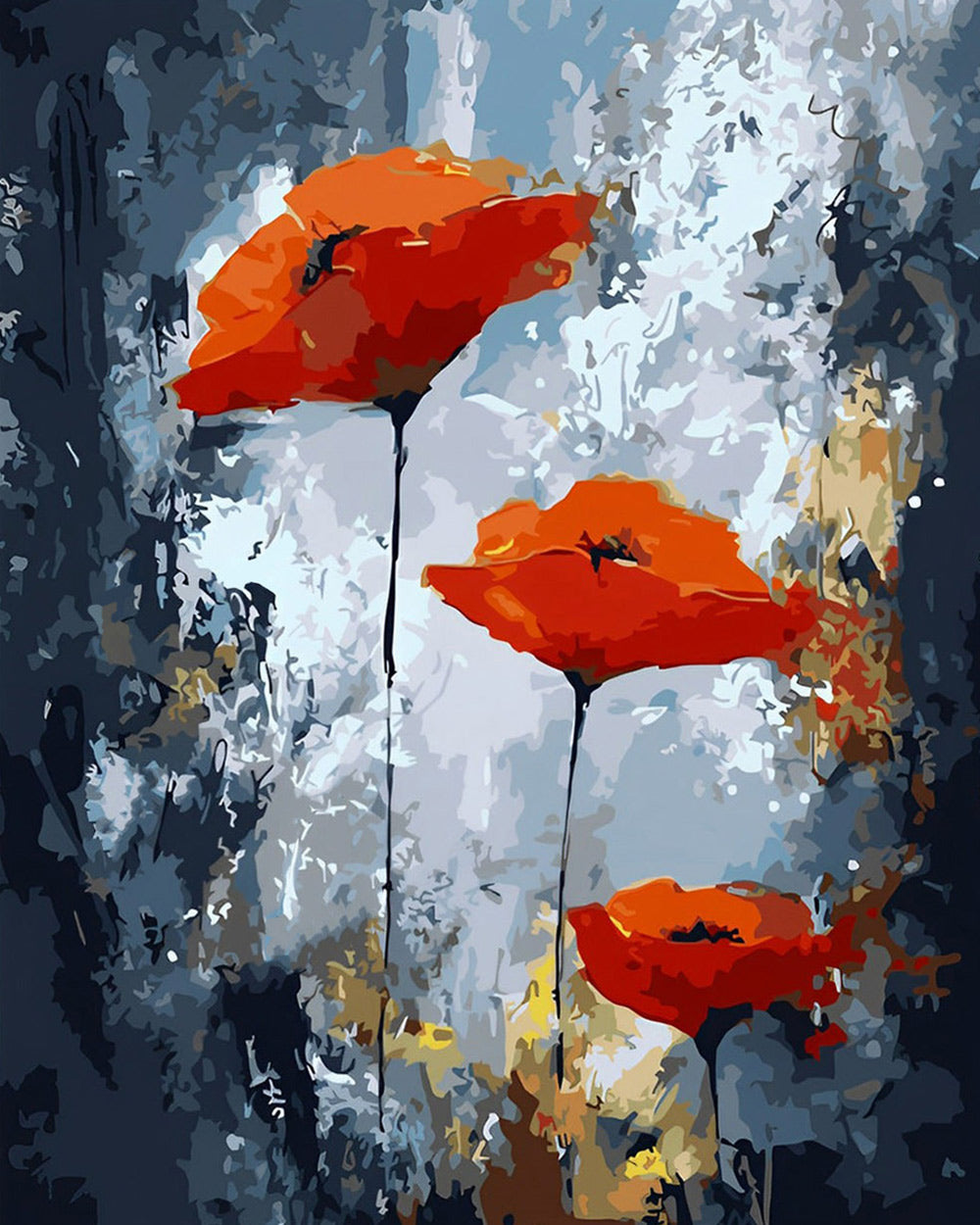 Modern abstract red poppies cross stitch kit for beginners