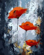 Modern abstract red poppies cross stitch kit for beginners