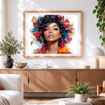 Finished modern african woman paint by numbers artwork displayed as home decor