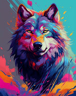 Modern colourful wolf paint by numbers kit for beginners