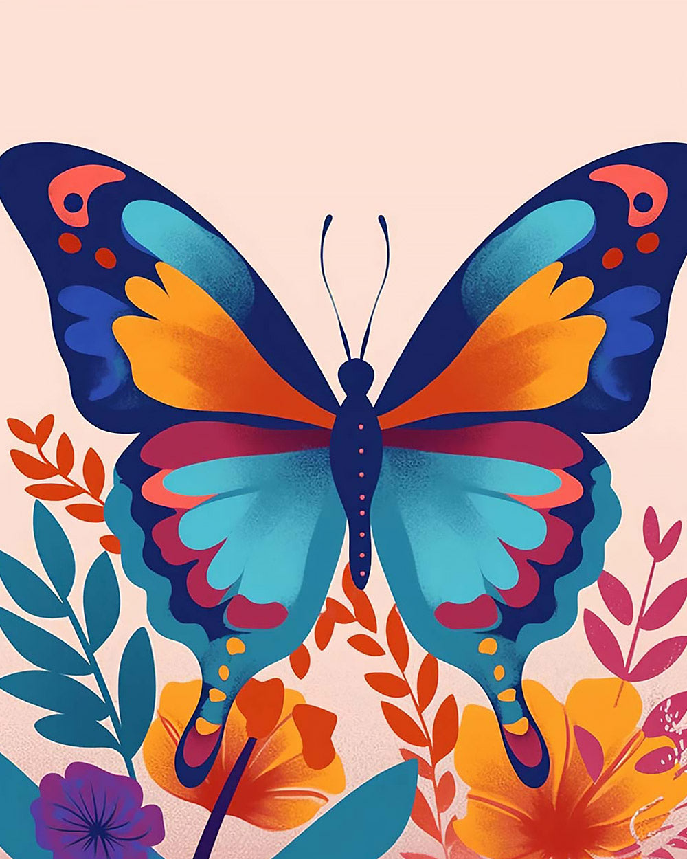 Modern folk art butterfly paint by numbers kit for beginners