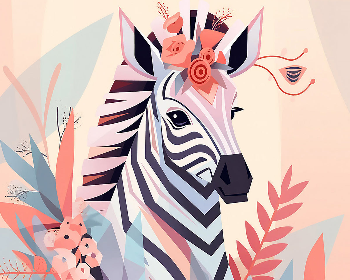 Modern geometric zebra portrait cross stitch kit for beginners