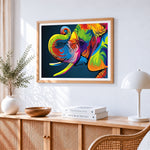 Modern graffiti style elephant cross stitch artwork displayed on wall as home decor