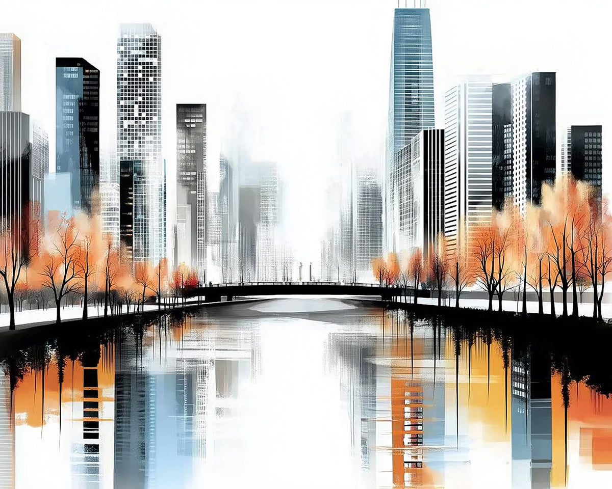 Modern monochrome cityscape cross stitch kit for beginners