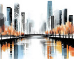 Modern monochrome cityscape paint by numbers kit for beginners